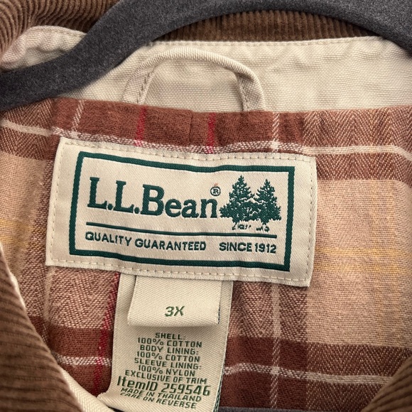 L.L. Bean Canvas Flannel-Lined 100% Cotton Corduroy Chore Coat Barn Jacket Sz 3X - Picture 10 of 11